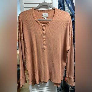 Aerie Offline Way Back Waffle Henley in Hazel
